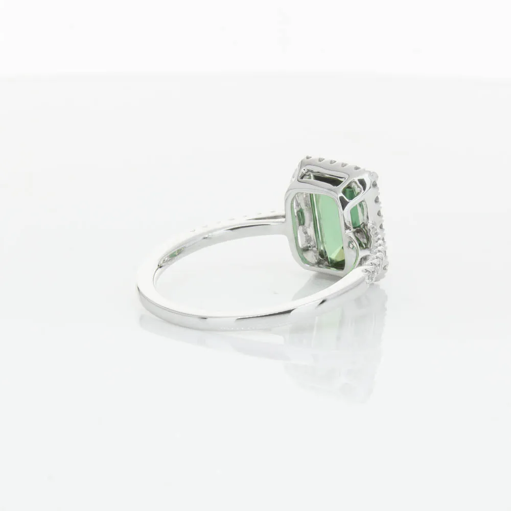 18ct White Gold Green Tourmaline & Diamond Ring