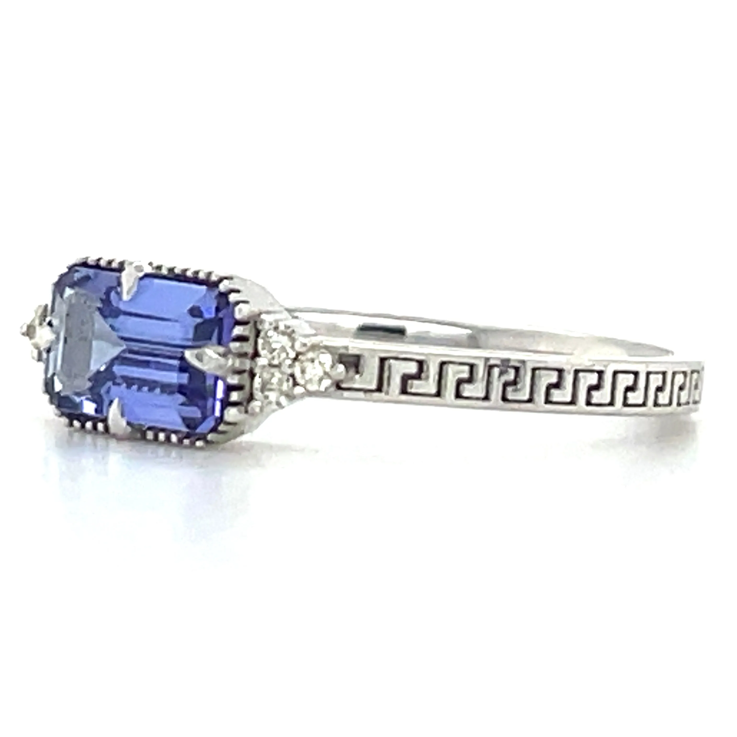 18ct White Gold Horizontal Set Earth Grown Tanzanite & Diamond Ring