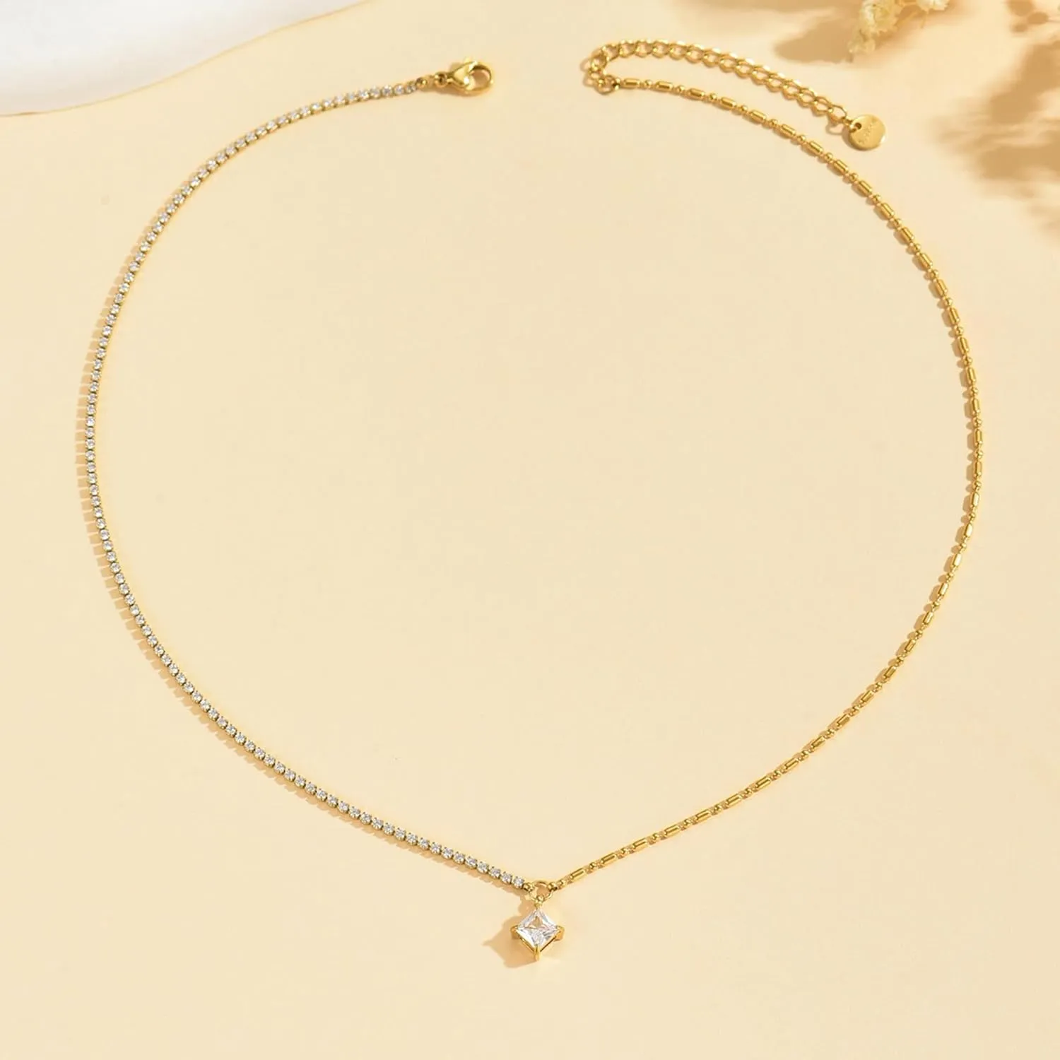 18K Gold Plated 3mm Tennis Necklaces for Women Dainty Simulated Diamond Tennis Choker Chain Layered CZ Flower Pendant Necklace Bridal Jewelry Gift