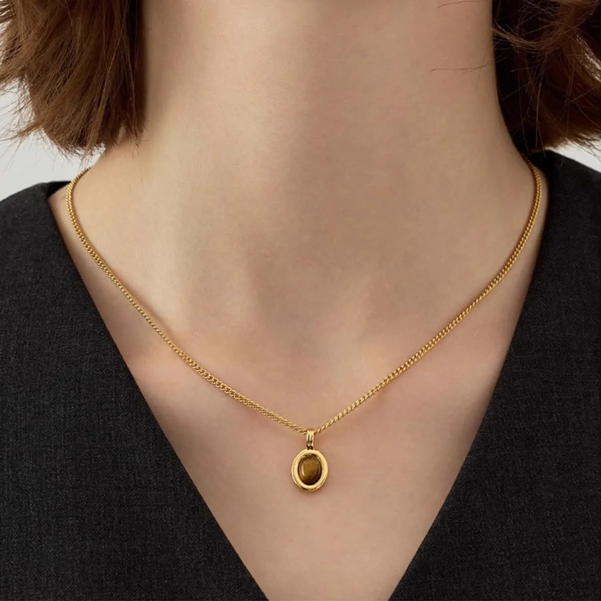 18K Gold Plated Gemstone Women Pendant Necklace Dainty Link Chain Necklaces for Women Ruby Amber Gemstone Pendants