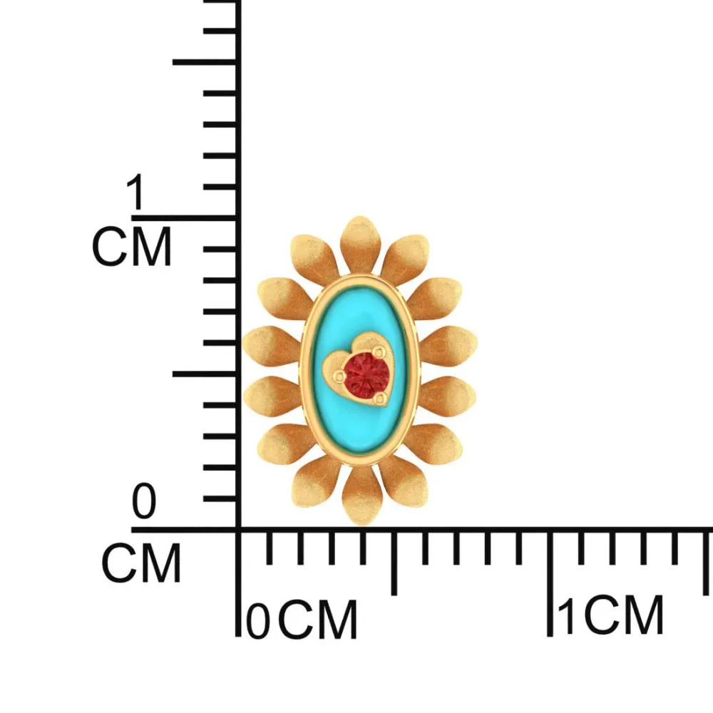 18k Sunflower Designed Gold Earrings With A Heart In The Center