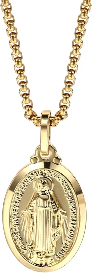 18K Yellow Gold virgen de guadalupe necklace Religious Jewelry Our Lady Virgin Mary Pendant Necklaces for Charms Women Men Accessories Chains Vintage Colar Medalla De la Virgen Milagrosa Virgencita