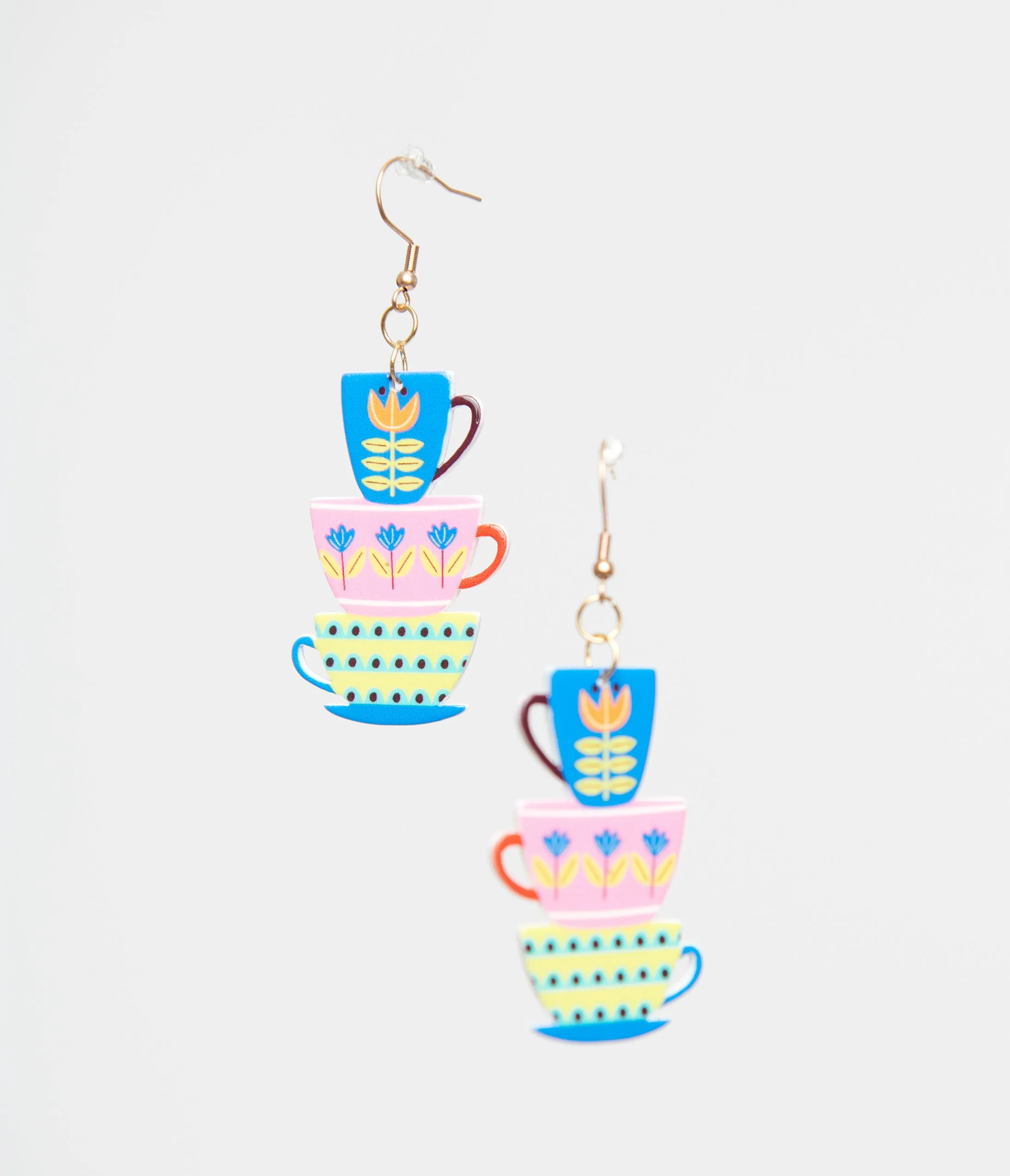 1960s Retro Teacups & Saucers Drop Earrings