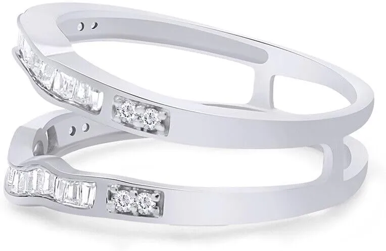 2 CT Baguette Cut Created White Diamond Channel Set Wedding Engagement Enhancer Guard Ring In 14K White Gold Plated 925 Sterling Silver Gift for Womens
