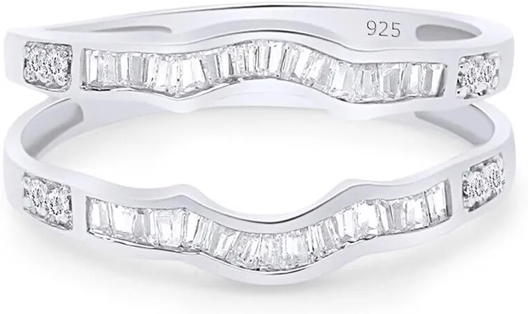2 CT Baguette Cut Created White Diamond Channel Set Wedding Engagement Enhancer Guard Ring In 14K White Gold Plated 925 Sterling Silver Gift for Womens