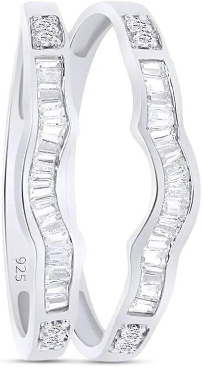 2 CT Baguette Cut Created White Diamond Channel Set Wedding Engagement Enhancer Guard Ring In 14K White Gold Plated 925 Sterling Silver Gift for Womens