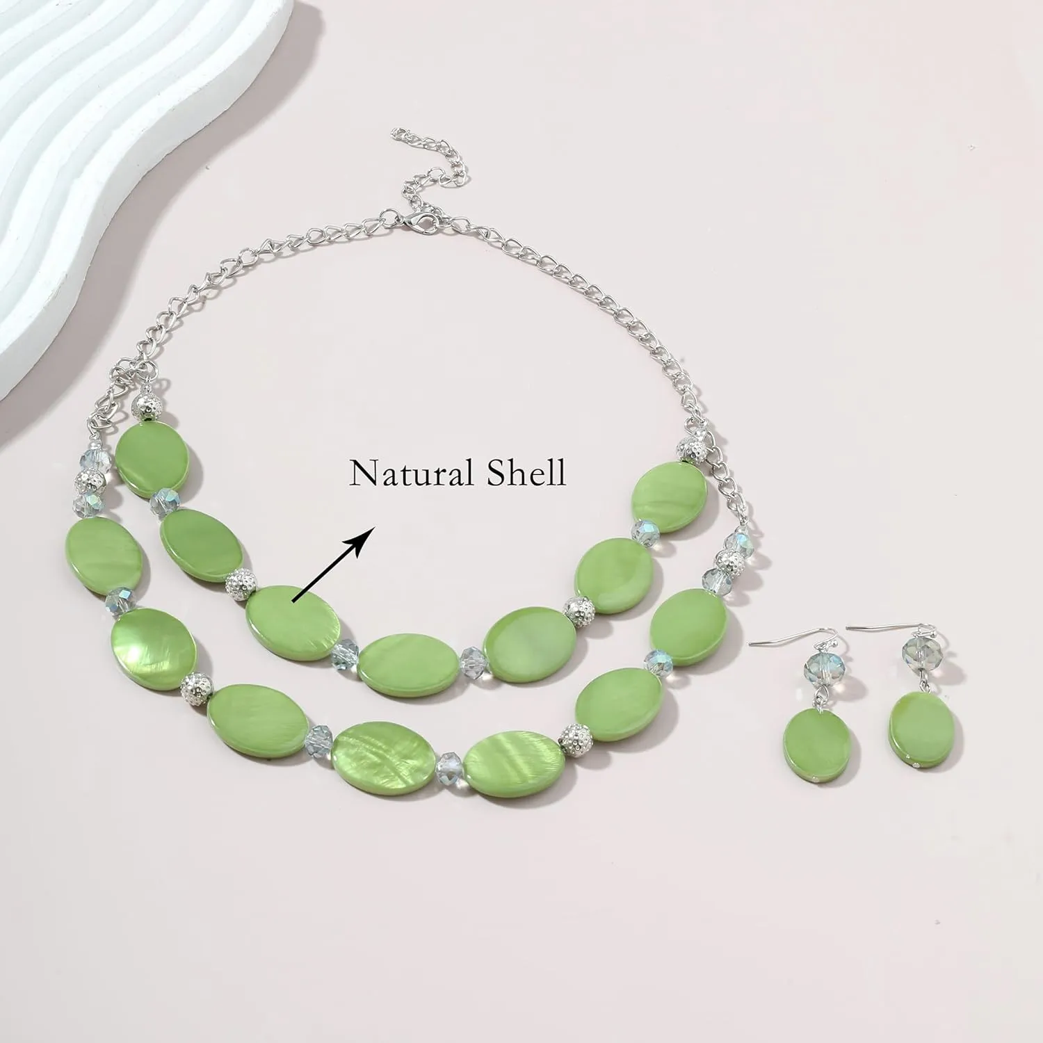 2 Layered Chunky Beaded Shell Necklace for Women Sea Shell blue/yellow/red/green/turquoise/teal/white Statement Necklace and Earring Set Elegant Women Necklace Set Jewelry Sets for Women