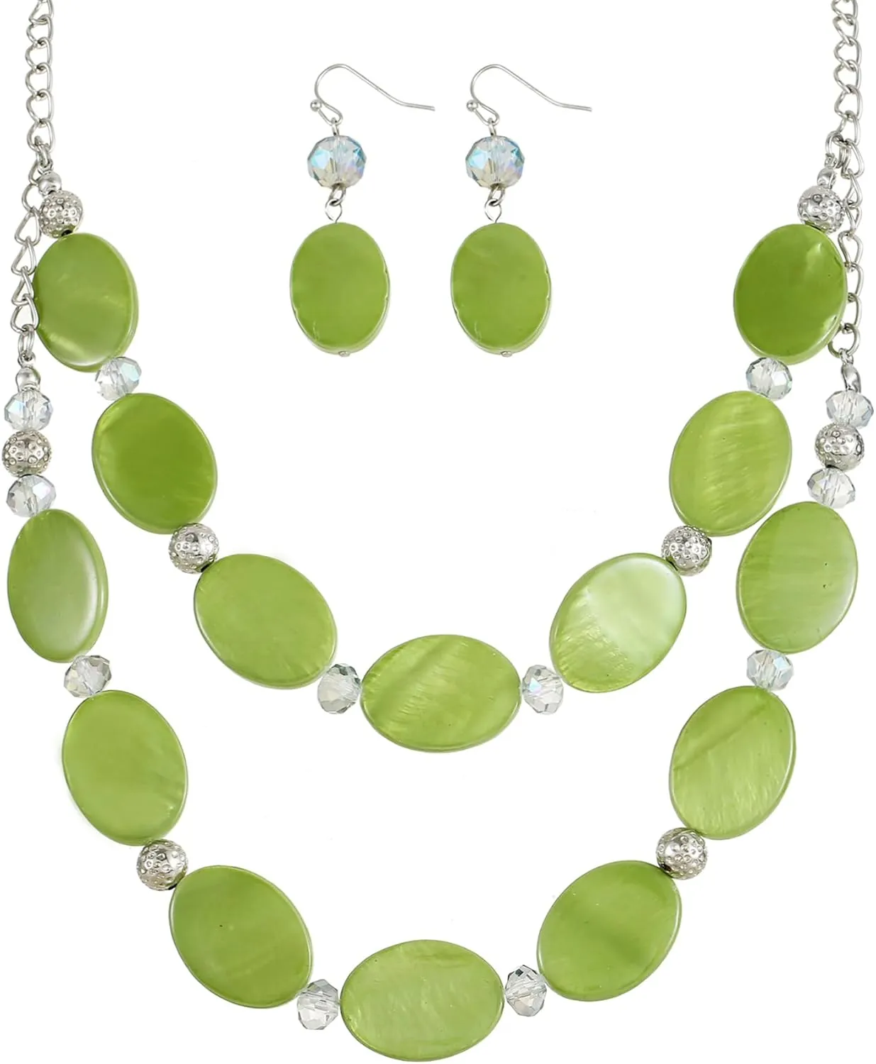 2 Layered Chunky Beaded Shell Necklace for Women Sea Shell blue/yellow/red/green/turquoise/teal/white Statement Necklace and Earring Set Elegant Women Necklace Set Jewelry Sets for Women