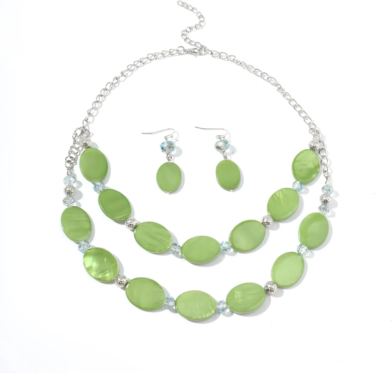 2 Layered Chunky Beaded Shell Necklace for Women Sea Shell blue/yellow/red/green/turquoise/teal/white Statement Necklace and Earring Set Elegant Women Necklace Set Jewelry Sets for Women