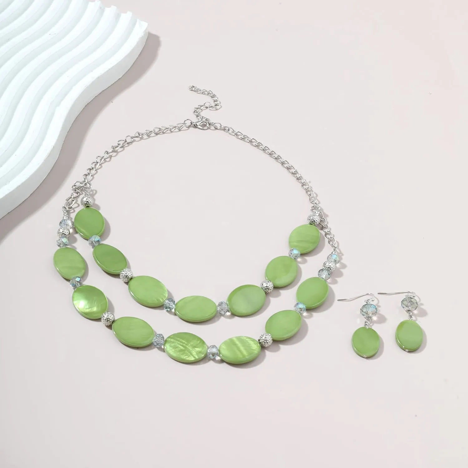2 Layered Chunky Beaded Shell Necklace for Women Sea Shell blue/yellow/red/green/turquoise/teal/white Statement Necklace and Earring Set Elegant Women Necklace Set Jewelry Sets for Women