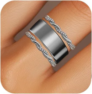 2-Pack 14K Gold Plated Stacking Rings for Oura Ring Gen 4/Gen 3, Cubic Zirconia Twisted Rope Eternity Band for Women