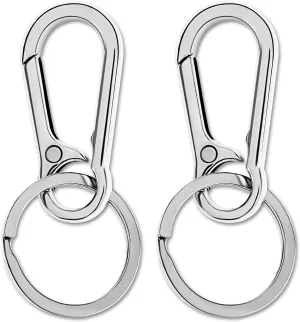 2 Pieces Metal Keychain Carabiner Clip Key Ring Chain Holder with Keyring Clips Men Silver Keychain Hook Organizer for Car Keys Purse Finder