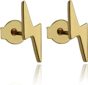 24k Gold Plated Brass Lightning Bolt Stud Earrings with Butterfly Backings