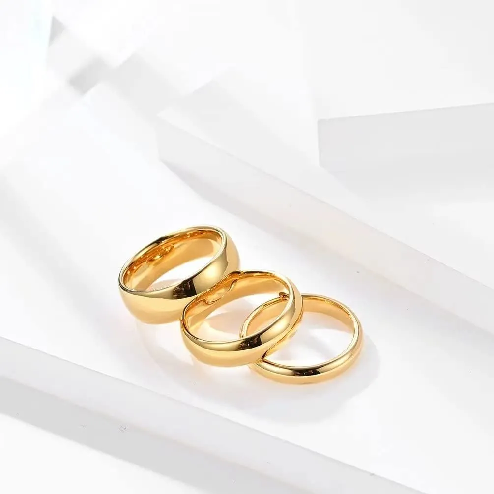 2mm 4mm 6mm 8mm 18K Gold Tungsten Carbide Rings for Women Men Domed Polished Steel/Gold/Rose Gold Wedding Band Comfort Fit Size 5-13