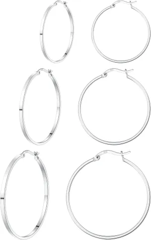 3 Pairs 925 Sterling Silver Big Hoop Earrings Set for Women Hypoallergenic Large Hoops Silver Earrings Set for Women 30mm 40mm 50mm