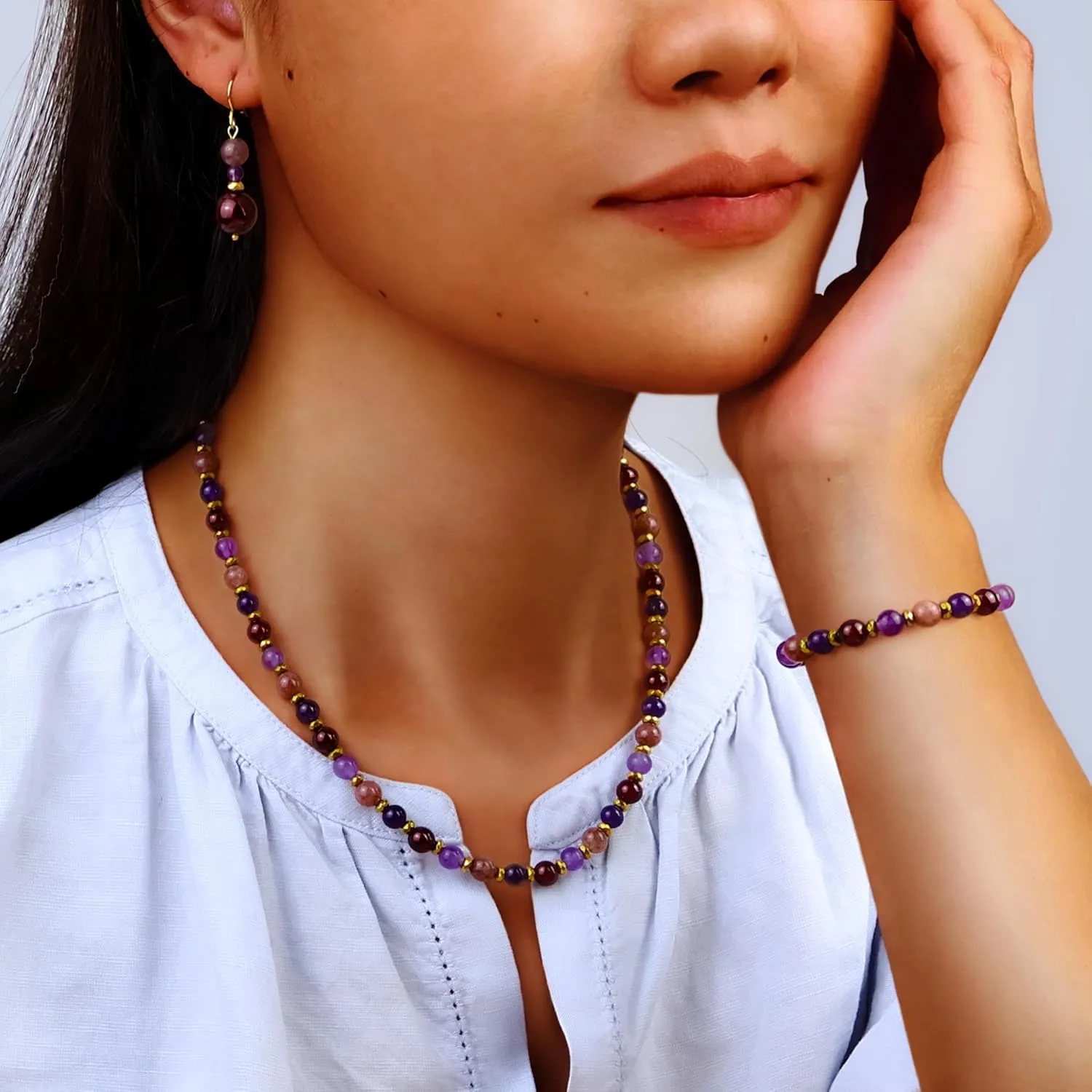 3PCS Colorful/BOHO Jewelry Sets for Women,Natural Genuine Stone Beaded Necklace Bracelet Set,Beaded Drop Earring for Women,Stunning Gemstones Pastel Beaded Set,Dainty Cute Jewelry Set Gifts
