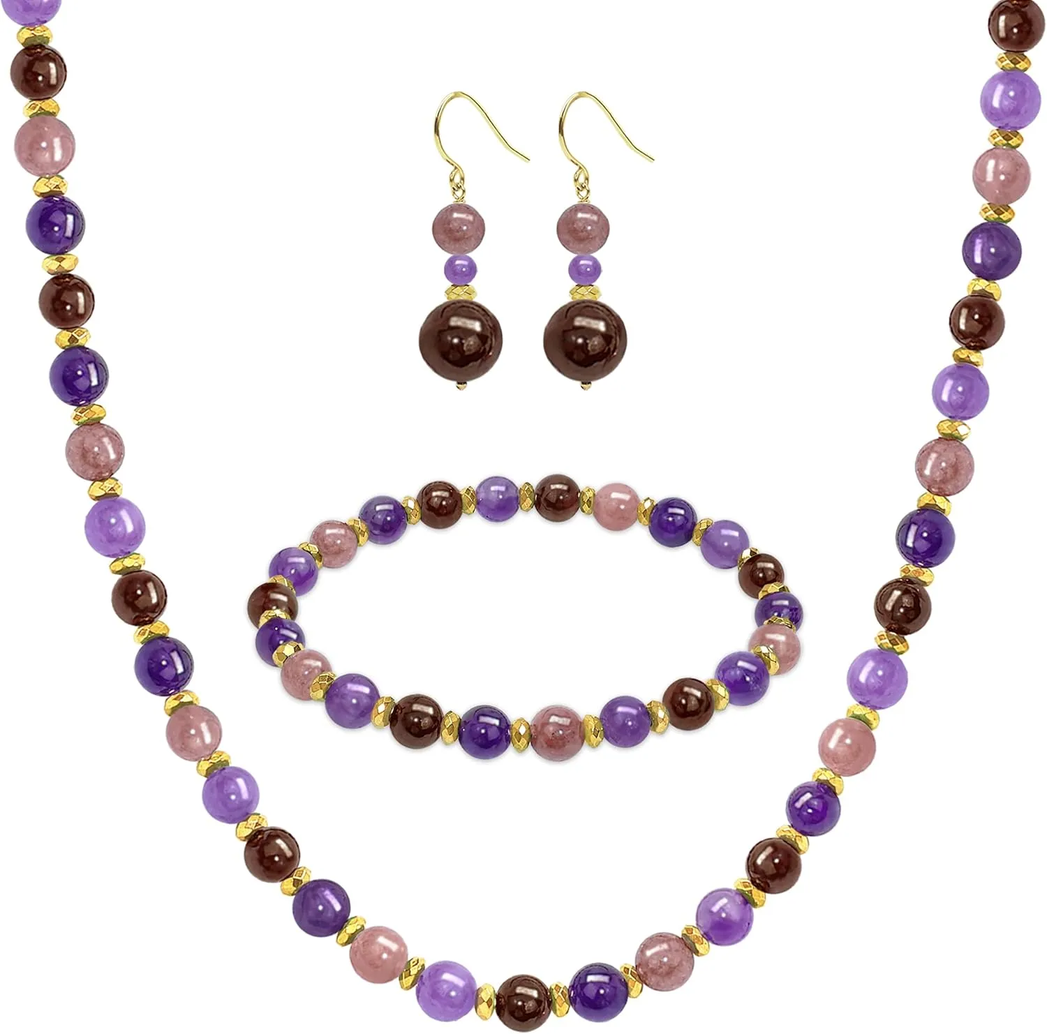 3PCS Colorful/BOHO Jewelry Sets for Women,Natural Genuine Stone Beaded Necklace Bracelet Set,Beaded Drop Earring for Women,Stunning Gemstones Pastel Beaded Set,Dainty Cute Jewelry Set Gifts