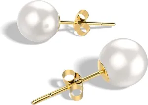 4.00 CTTW Genuine Cultured Pearl Earrings - 18K Gold Stud Earring for Women with Butterfly Closure -Hypoallergenic, Nickel-Free, Elegant Pearl Jewelry Gift for Everyday or Special Events