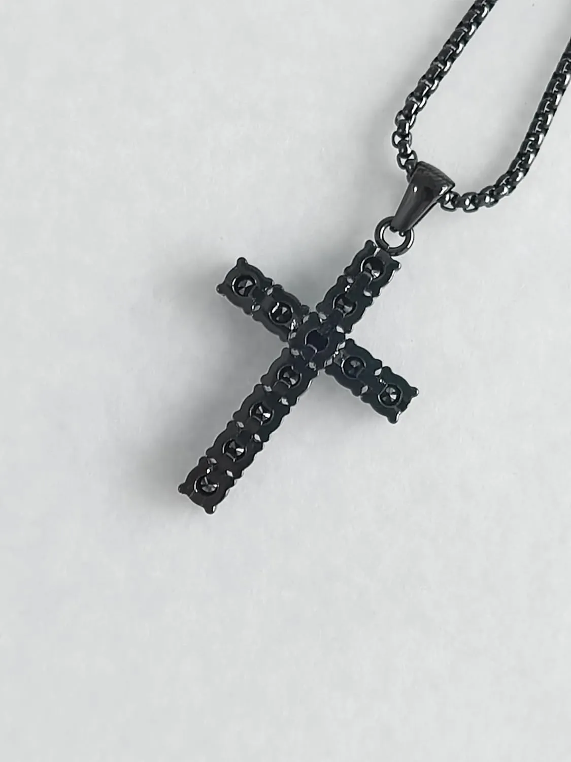 4/5mm Black Moissanite Necklace for Men Women Diamond Cross Pendant Necklaces Stainless Steel Chain Christian Reiligous Jewelry Gifts for Fathers Day Birthday Anniversary