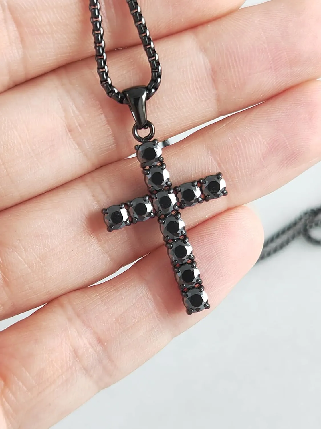 4/5mm Black Moissanite Necklace for Men Women Diamond Cross Pendant Necklaces Stainless Steel Chain Christian Reiligous Jewelry Gifts for Fathers Day Birthday Anniversary