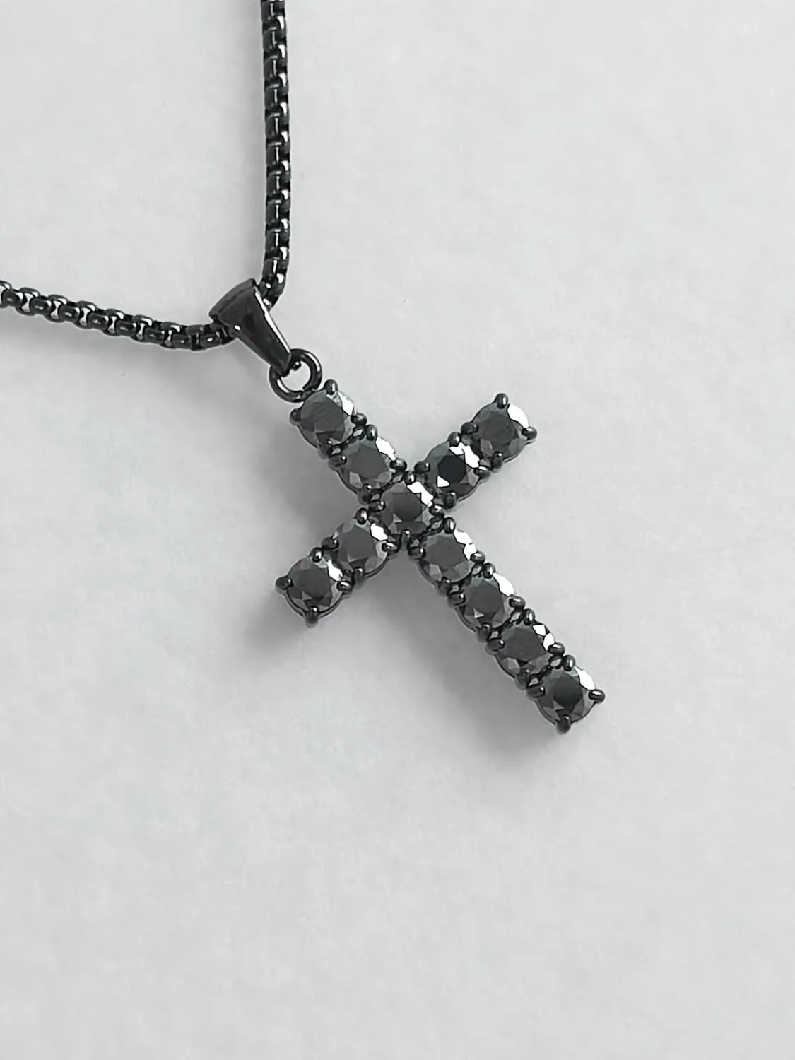 4/5mm Black Moissanite Necklace for Men Women Diamond Cross Pendant Necklaces Stainless Steel Chain Christian Reiligous Jewelry Gifts for Fathers Day Birthday Anniversary