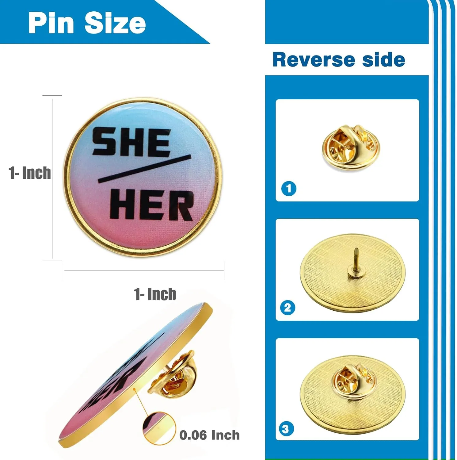 6/12/50/100Pcs She Her Pronoun Lapel Pin | uppercase Modern Minimalist Pronoun Button Gender Identity Brooch Badge Souvenir