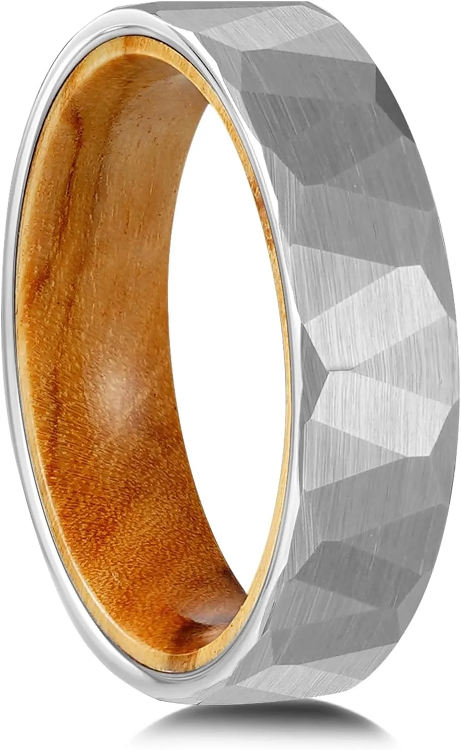 6MM 8mm Black/silver/gold Tungsten Rings for Men Womens Couple Fashion Jewelry Promise Engagement Wedding Band Hammered Inner ring inlaid with olive wood Carbide Polished Edge Comfort Fit