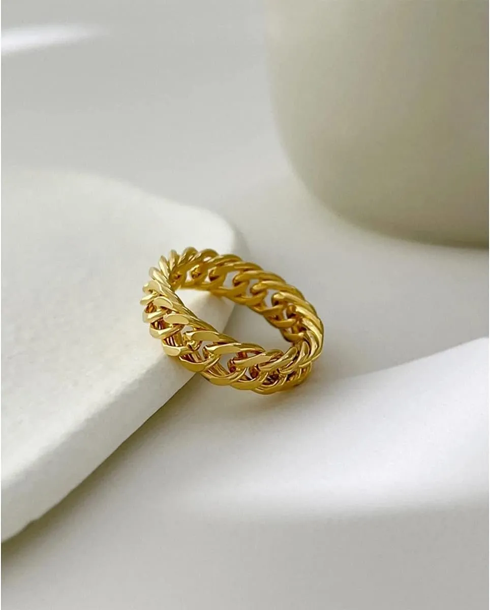 6mm Minimalist 18K Gold Stainless Steel Rings Women Link Chain Ring Finger Rings