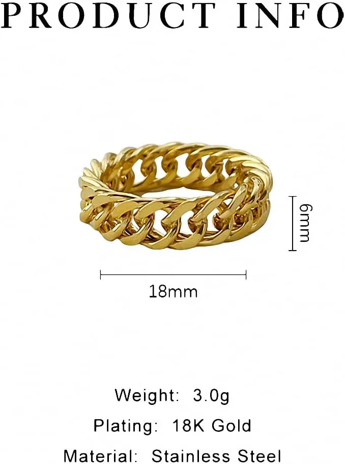 6mm Minimalist 18K Gold Stainless Steel Rings Women Link Chain Ring Finger Rings