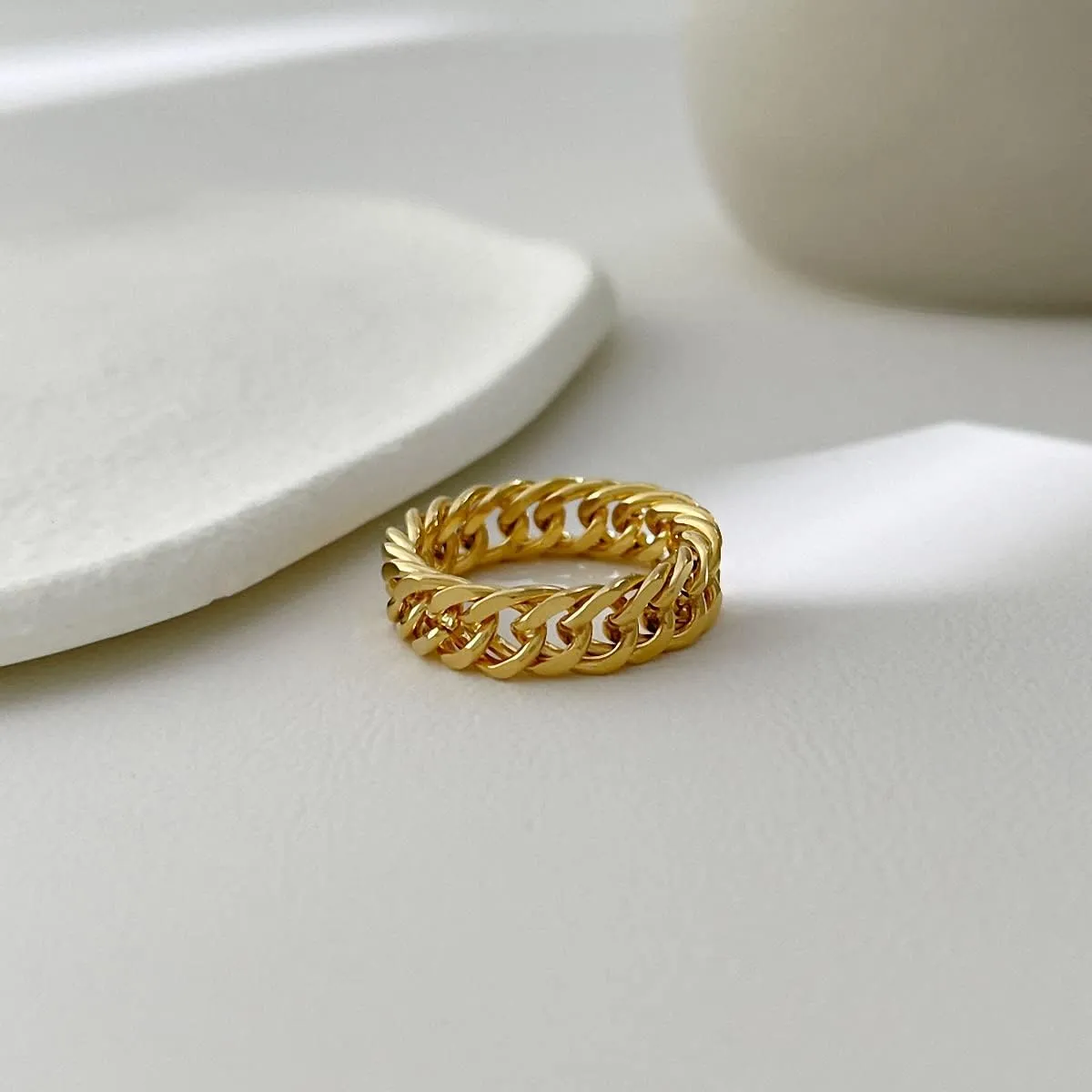6mm Minimalist 18K Gold Stainless Steel Rings Women Link Chain Ring Finger Rings