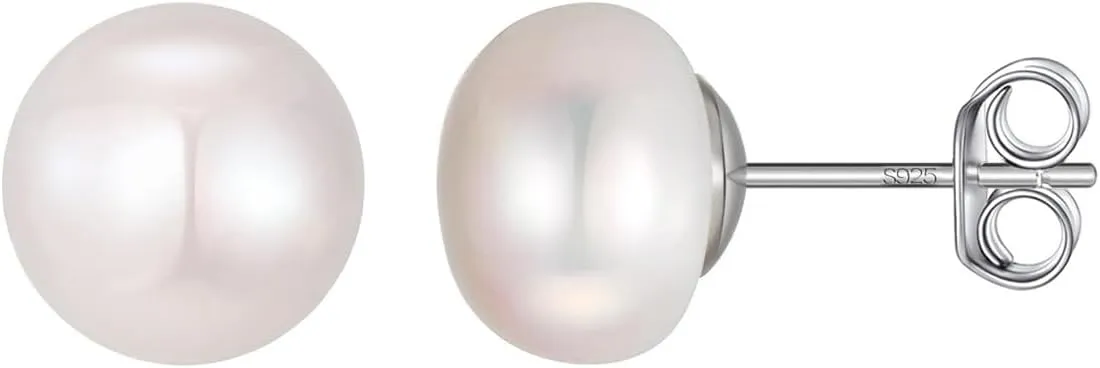 6mm Natural Freshwater Pearl Stud Earrings, Rhodium-Plated 925 Sterling Silver, Hypoallergenic, Minimalist Jewelry for Women, Classic and Elegant Gift for Her, Everyday Wear or Special Day
