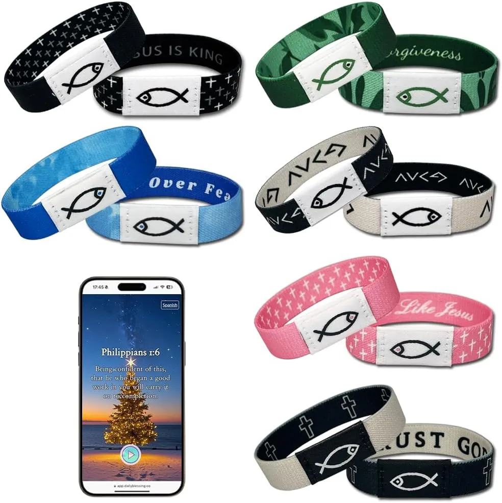 6Pack Daily Bible Verse Bracelets, Bible Verse Bracelet with NFC, Wearable Christian Bible Bracelet, Inspirational Bible Verse Religious Jewelry Gifts for Teens Men Women