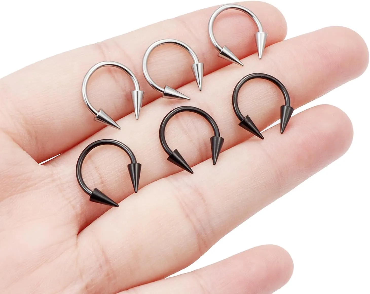 6Pcs Long Spike Septum Rings 16G Surgical Steel Snake Bite Jewelry Lip Rings Smiley Piercing Jewelry for Women Men 8mm 10mm