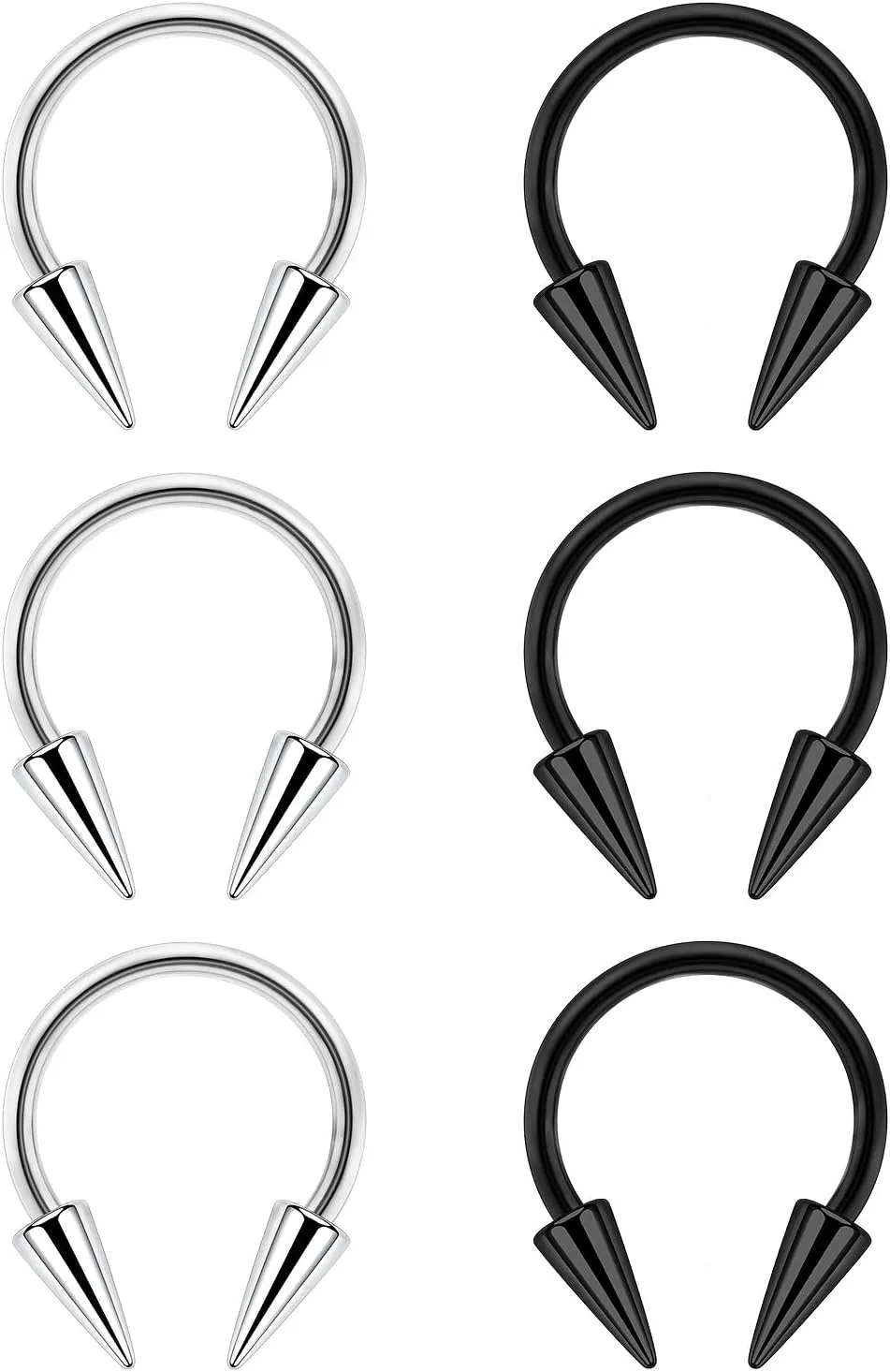 6Pcs Long Spike Septum Rings 16G Surgical Steel Snake Bite Jewelry Lip Rings Smiley Piercing Jewelry for Women Men 8mm 10mm