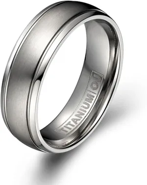 7mm Titanium Wedding Rings for Couples Domed Brush Surface with Polished Grooves Edge Wedding Band Engraving Service Comfort Fit SZ 6-12