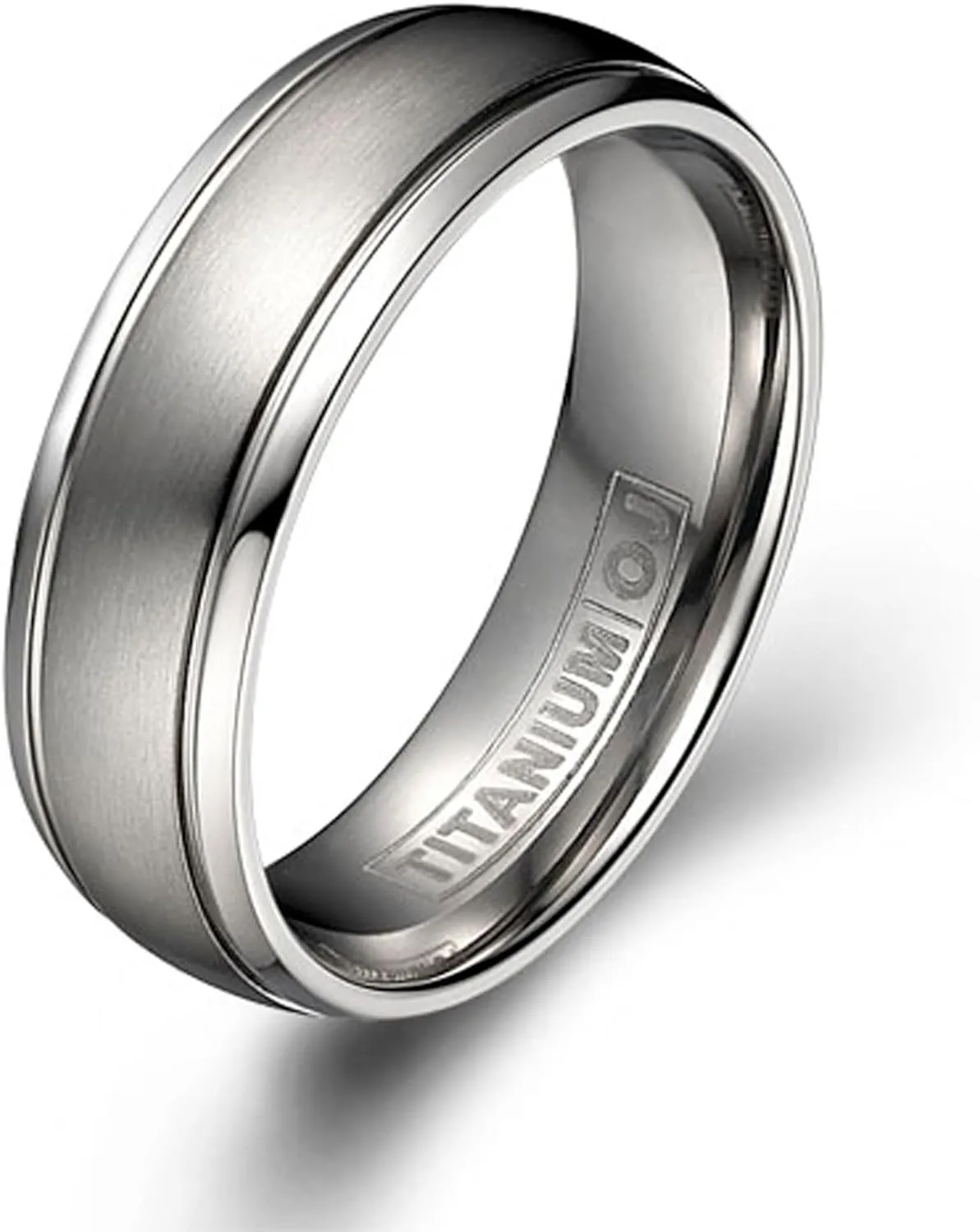 7mm Titanium Wedding Rings for Couples Domed Brush Surface with Polished Grooves Edge Wedding Band Engraving Service Comfort Fit SZ 6-12