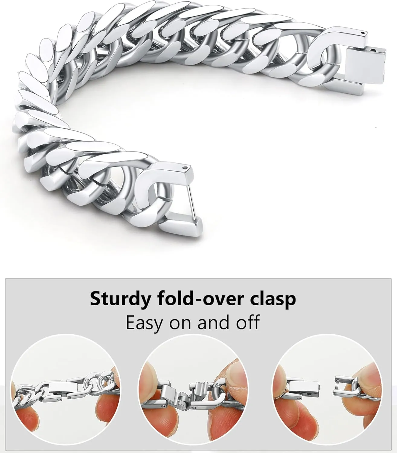 8/12/17mm Wide Cuban Link Bracelet for Men Father Gift 18K Gold/Black Plated Stainless Steel Bracelets 7.4-9 Inches(Gift Wrapped)