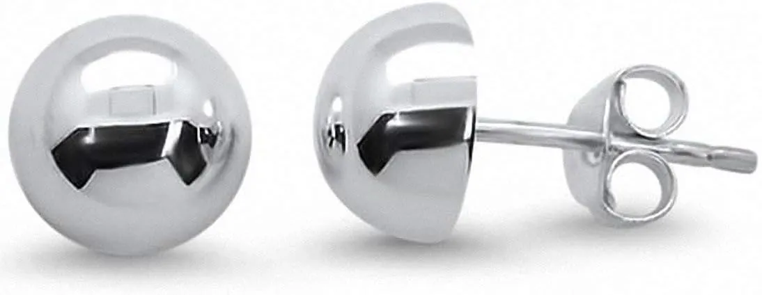 8mm 10mm 12mm Half Ball Button Stud Earrings 925 Sterling Silver Choose Color
