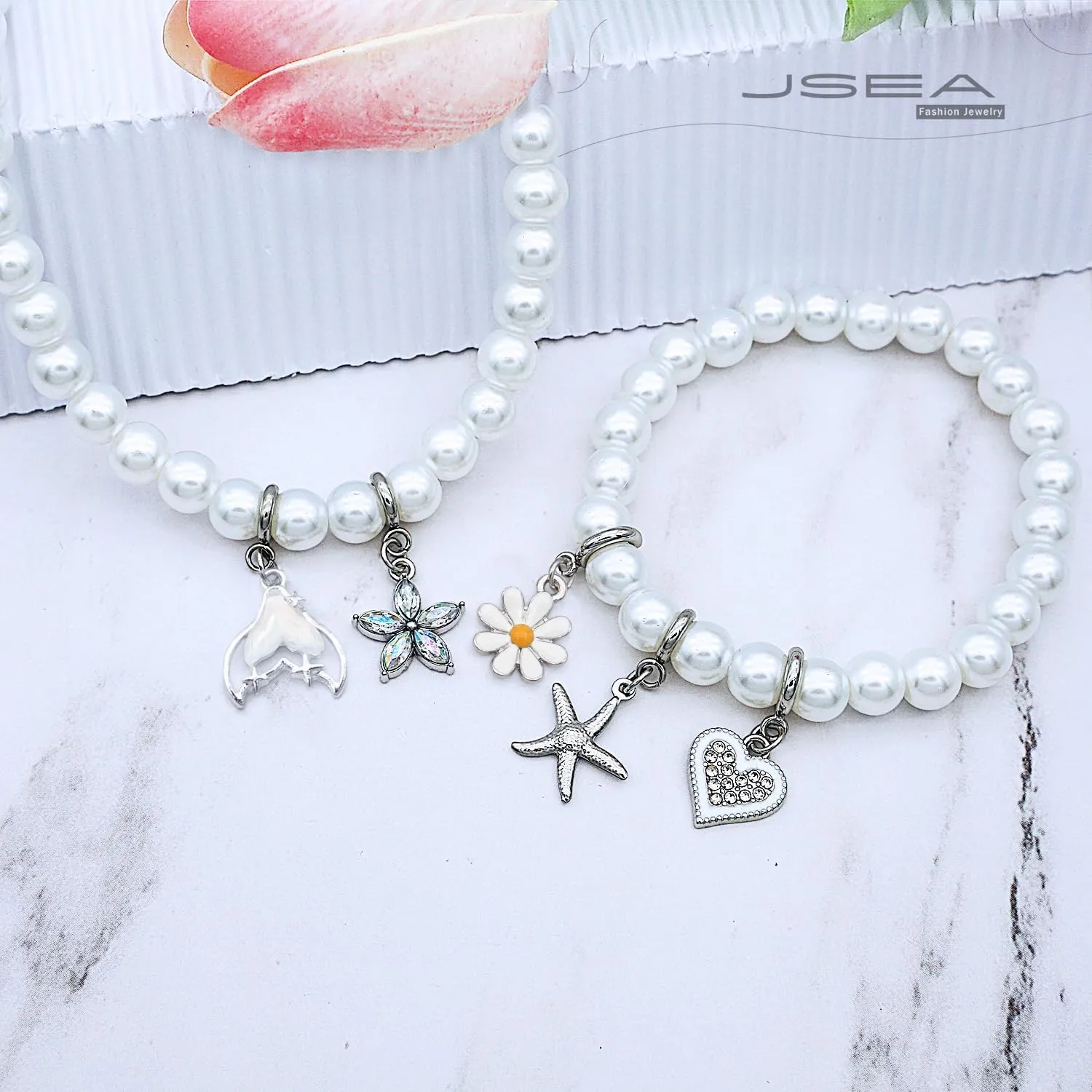 8mm Faux Pearl Necklace Elastic Bracelet Jewelry Set Beige White Pink Fake Pearl Jewelry