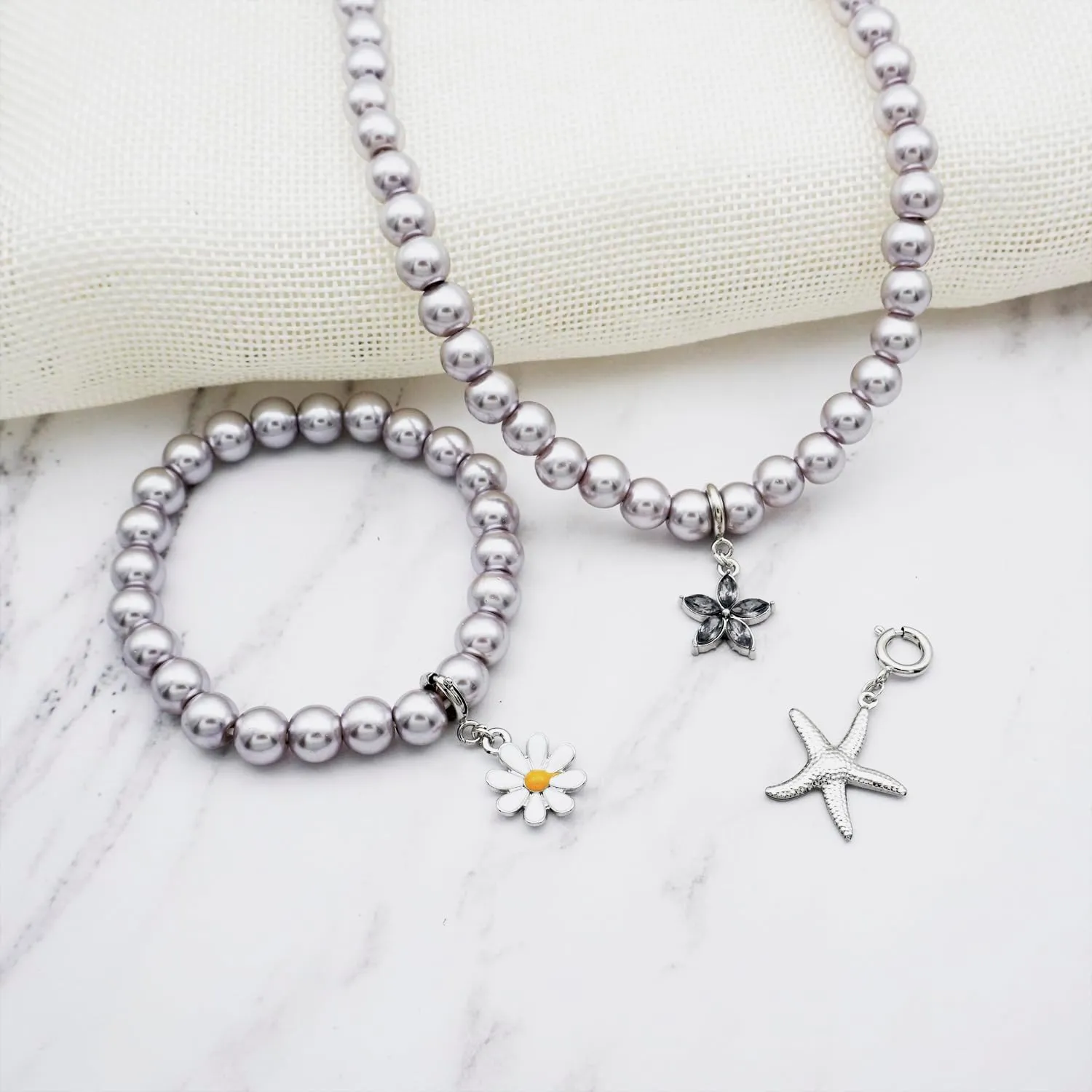 8mm Faux Pearl Necklace Elastic Bracelet Jewelry Set Beige White Pink Fake Pearl Jewelry