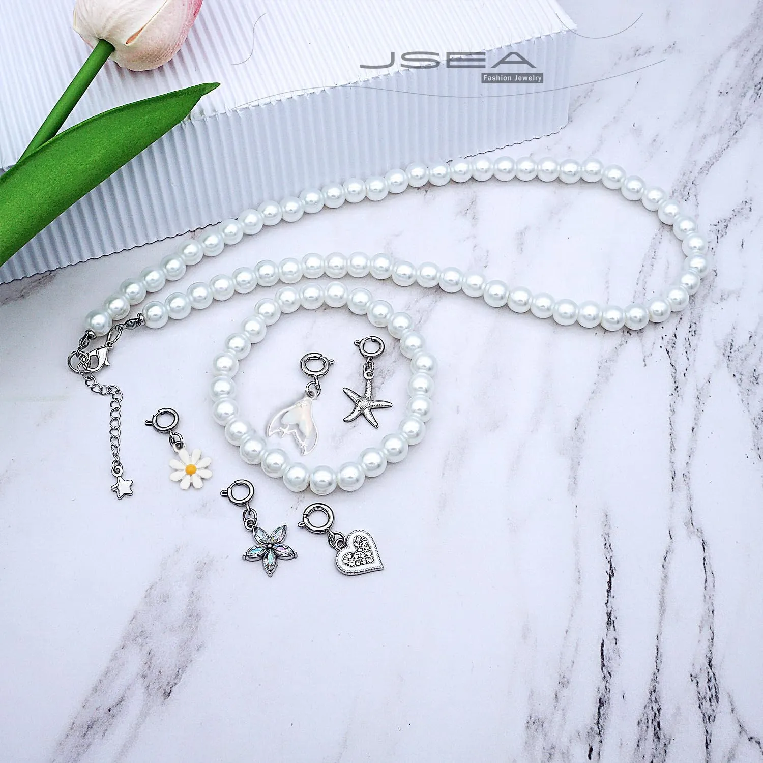 8mm Faux Pearl Necklace Elastic Bracelet Jewelry Set Beige White Pink Fake Pearl Jewelry