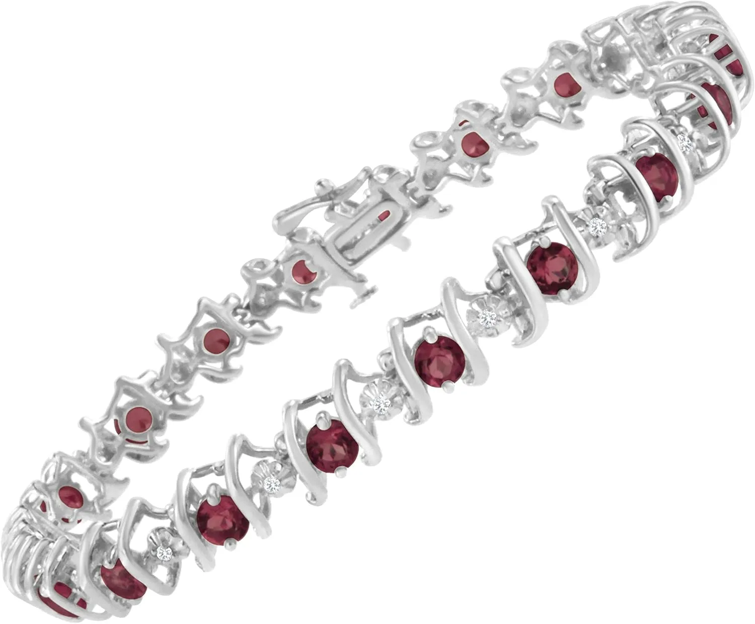 .925 Sterling Silver 4 Cttw Miracle-Set Diamond & Created Birthstone Caged Wave 7" Tennis Bracelet (H-I Color, I1-I2 Clarity) - Choice of Gem Colors