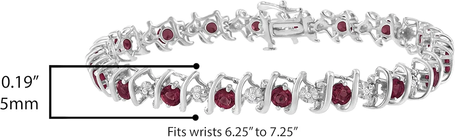 .925 Sterling Silver 4 Cttw Miracle-Set Diamond & Created Birthstone Caged Wave 7" Tennis Bracelet (H-I Color, I1-I2 Clarity) - Choice of Gem Colors