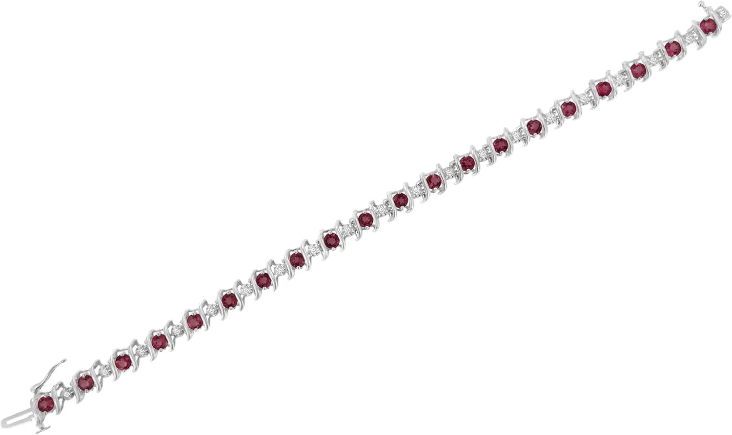 .925 Sterling Silver 4 Cttw Miracle-Set Diamond & Created Birthstone Caged Wave 7" Tennis Bracelet (H-I Color, I1-I2 Clarity) - Choice of Gem Colors