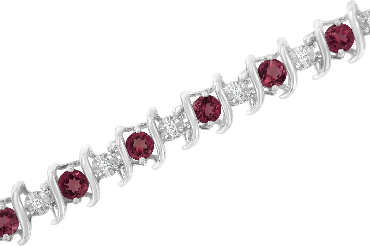 .925 Sterling Silver 4 Cttw Miracle-Set Diamond & Created Birthstone Caged Wave 7" Tennis Bracelet (H-I Color, I1-I2 Clarity) - Choice of Gem Colors