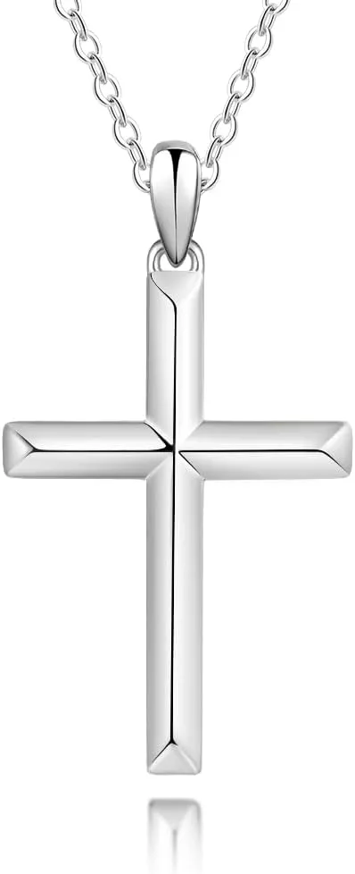 925 Sterling Silver Cross Necklace for Boys - Faith Cross Chain Necklaces for Kids Small Dainty Pendant Jewelry Gifts for Teenage, First Communion Baptism Birthday Easter