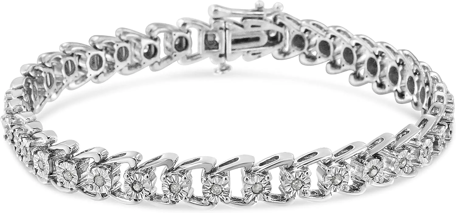 .925 Sterling Silver Diamond Link Tennis Bracelet - Choice of Style and Carat Weight