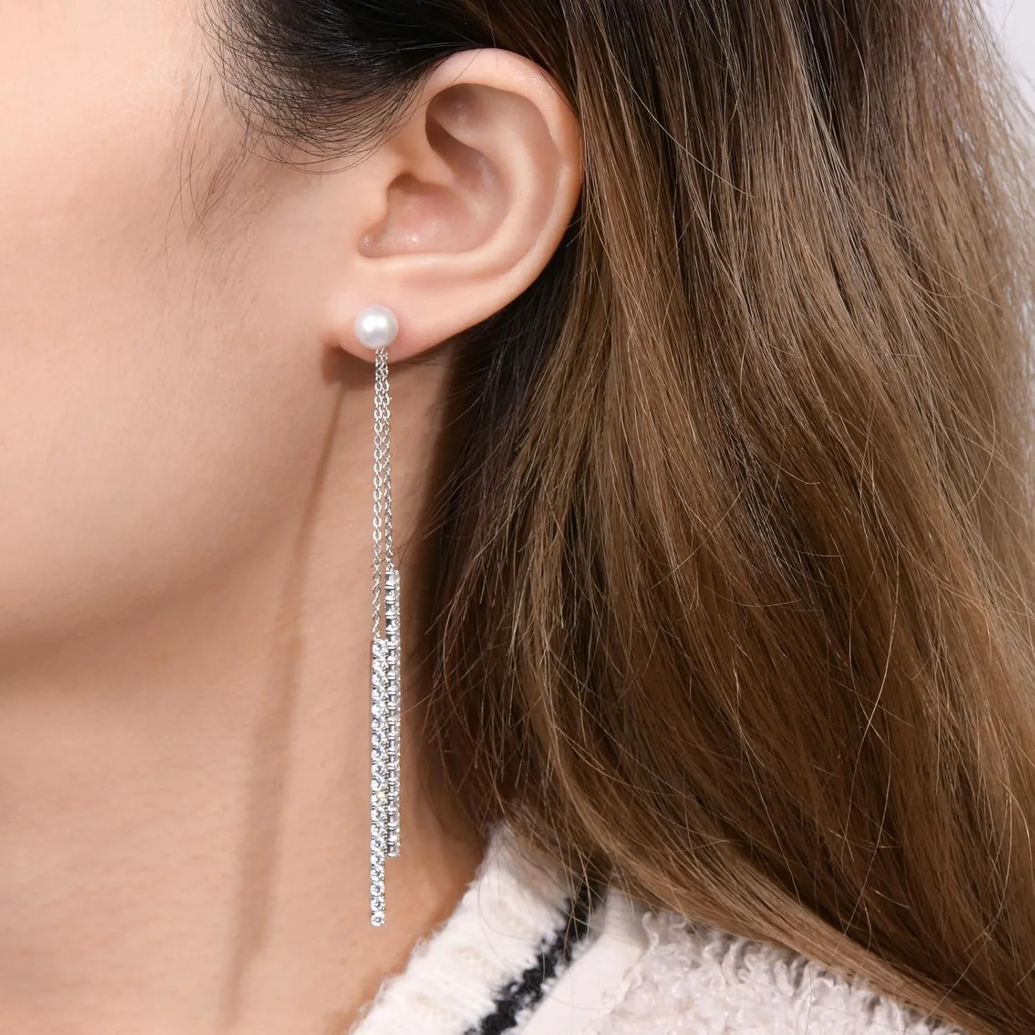 925 Sterling Silver Freshwater Pearl Drop Earrings for Women - June Birthstone Long Dangle Jewelry Gifts for Mom, Wife, Girlfriend