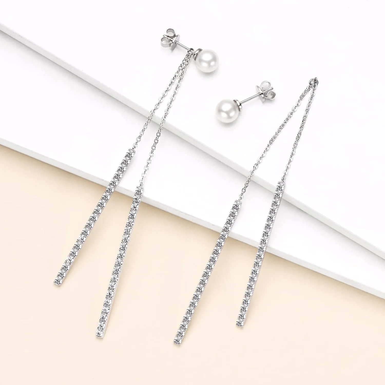 925 Sterling Silver Freshwater Pearl Drop Earrings for Women - June Birthstone Long Dangle Jewelry Gifts for Mom, Wife, Girlfriend