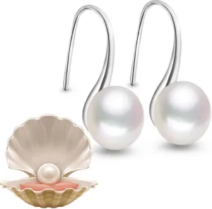 925 Sterling Silver Hoop Handpicked AAA  Quality 7.5-8mm White Freshwater Cultured Pearl Dangle Drop Earrings Jewelry for Women